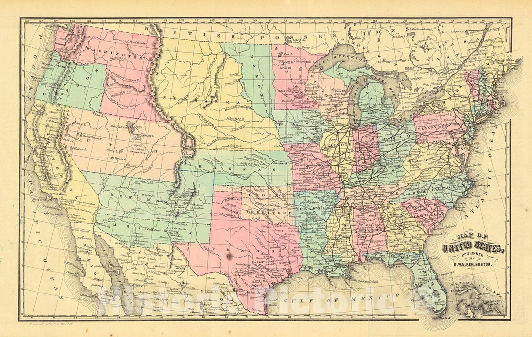 Historic Map : 1861 Map of the United States : Vintage Wall Art