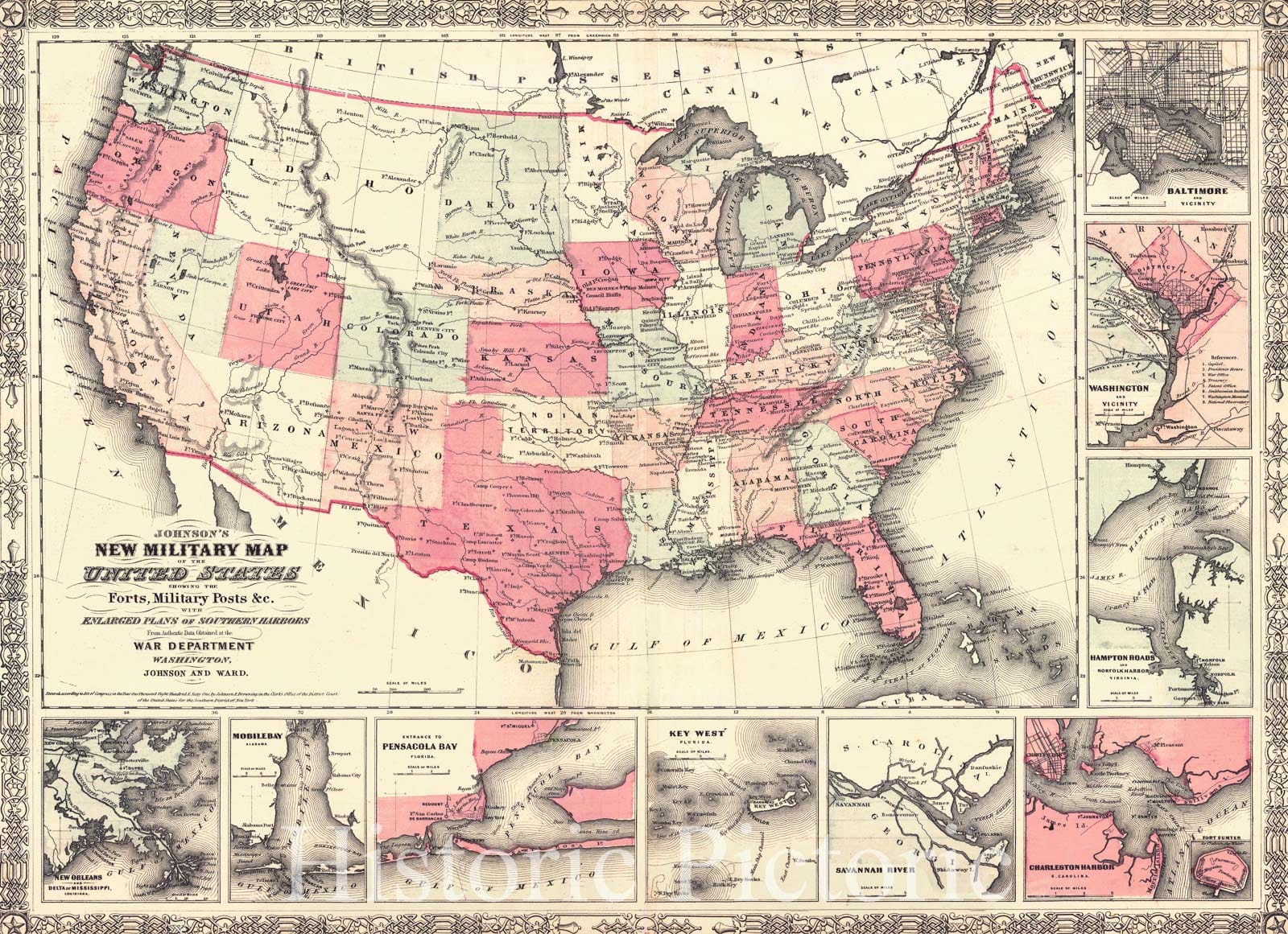 Historic Map : 1862 Johnson's New Military Map of the United States : Vintage Wall Art