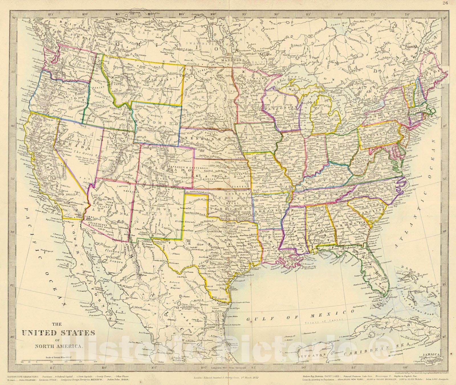 Historic Map : 1872 The United States of North America : Vintage Wall Art