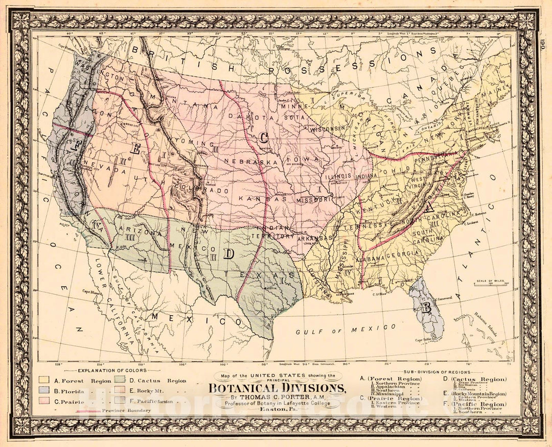 Historic Map : 1875 Map of the United States Showing the Principal Botonical Divisions : Vintage Wall Art