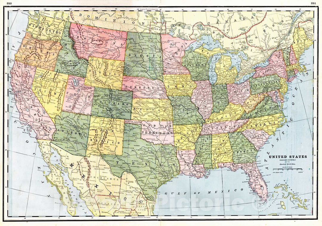 Historic Map : 1887 United States : Vintage Wall Art