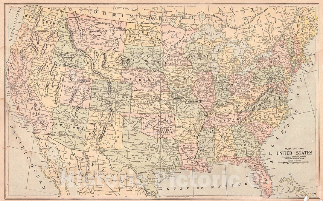 Historic Map : 1898 Map of the United States : Vintage Wall Art
