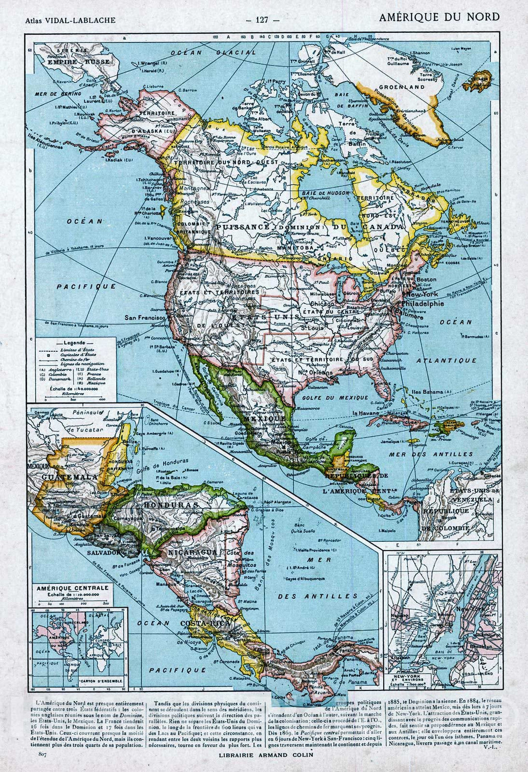Historic Map : 1908 Amerique du Nord : Vintage Wall Art – Historic Pictoric