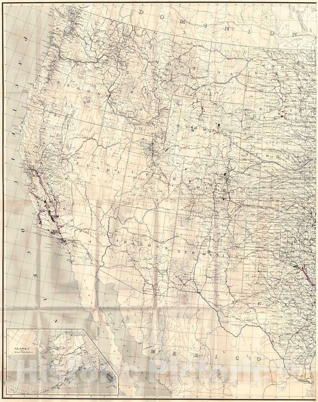 Historic Map : 1913 United States, Oil and Gas Fields in 1913 (Western Half) : Vintage Wall Art