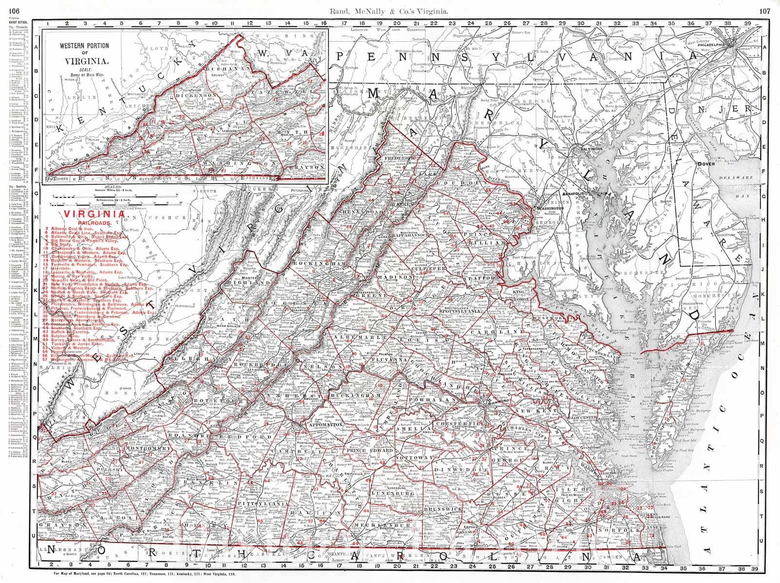 Historic Map : 1900 Virginia Railroads : Vintage Wall Art