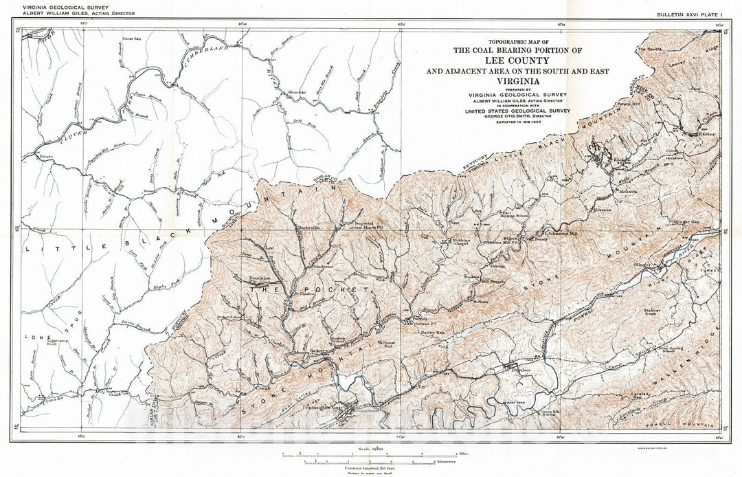 Historic Map : 1925 Topographic Map of the Coal Bearing Portion of Lee County and Adjacent Area on the South and East : Vintage Wall Art
