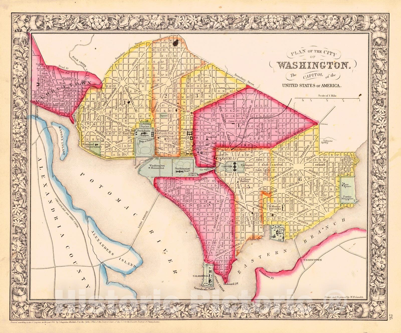 Historic Map : 1861 Plan of the City of Washington, the Capitol of the United States of America : Vintage Wall Art