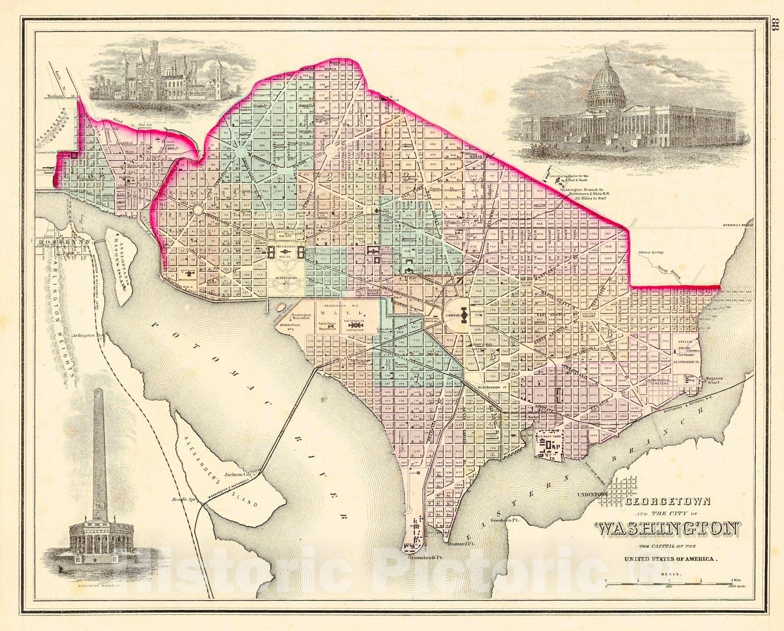 Historic Map : 1873 Georgetown and the City of Washington, The Capital of the United States of America : Vintage Wall Art
