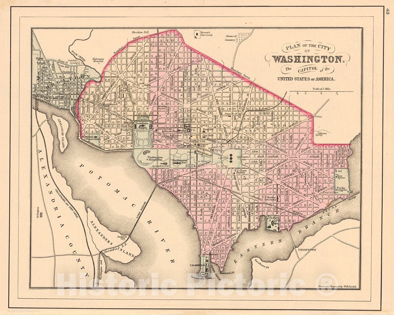 Historic Map : 1888 Plan of the City of Washington, the Capitol of the United States of America : Vintage Wall Art