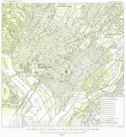 Historic Map : 1951 Map Showing the Depth to Bedrock in part of Washington, District of Columbia : Vintage Wall Art
