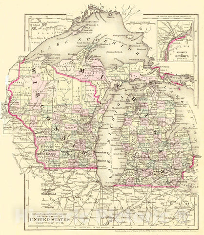 Historic Map : 1874 Reference Map of the United States Section No. 9 [Wisconsin & Michigan] : Vintage Wall Art