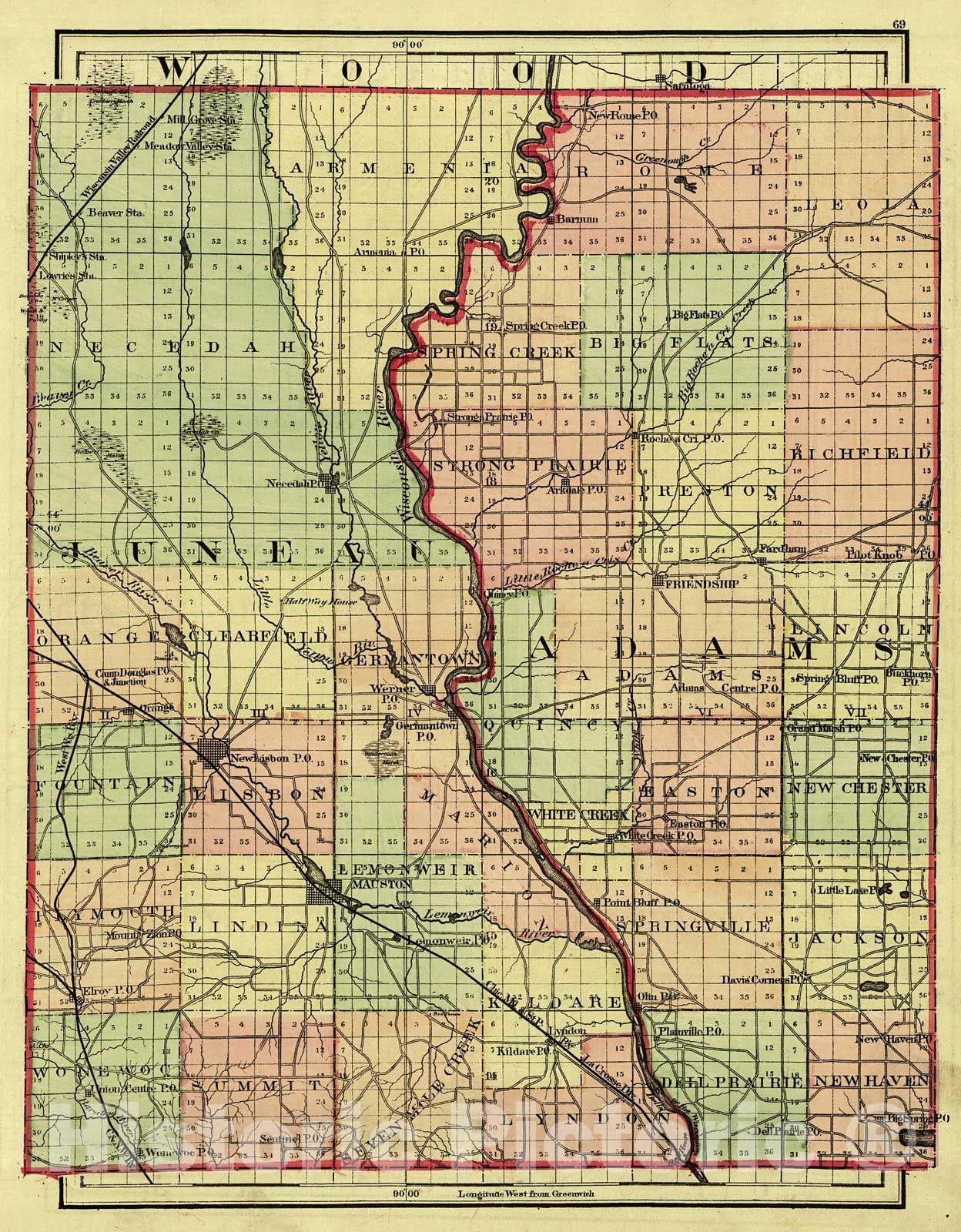 Historic Map : 1876 Juneau and Adams Counties : Vintage Wall Art ...