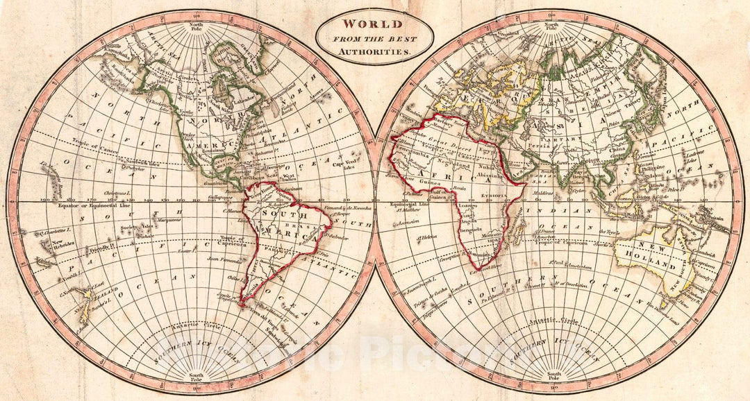 Historic Map : 1800 World from the Best Authorities : Vintage Wall Art
