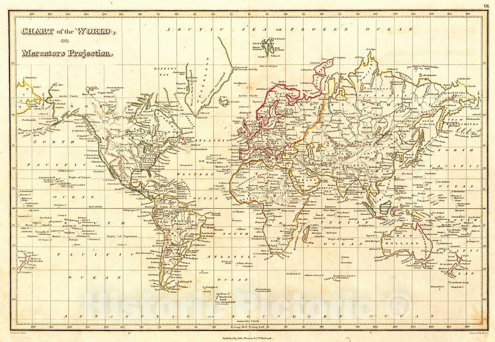 Historic Map : 1815 Chart of the World, on Mercator's Projection  : Vintage Wall Art