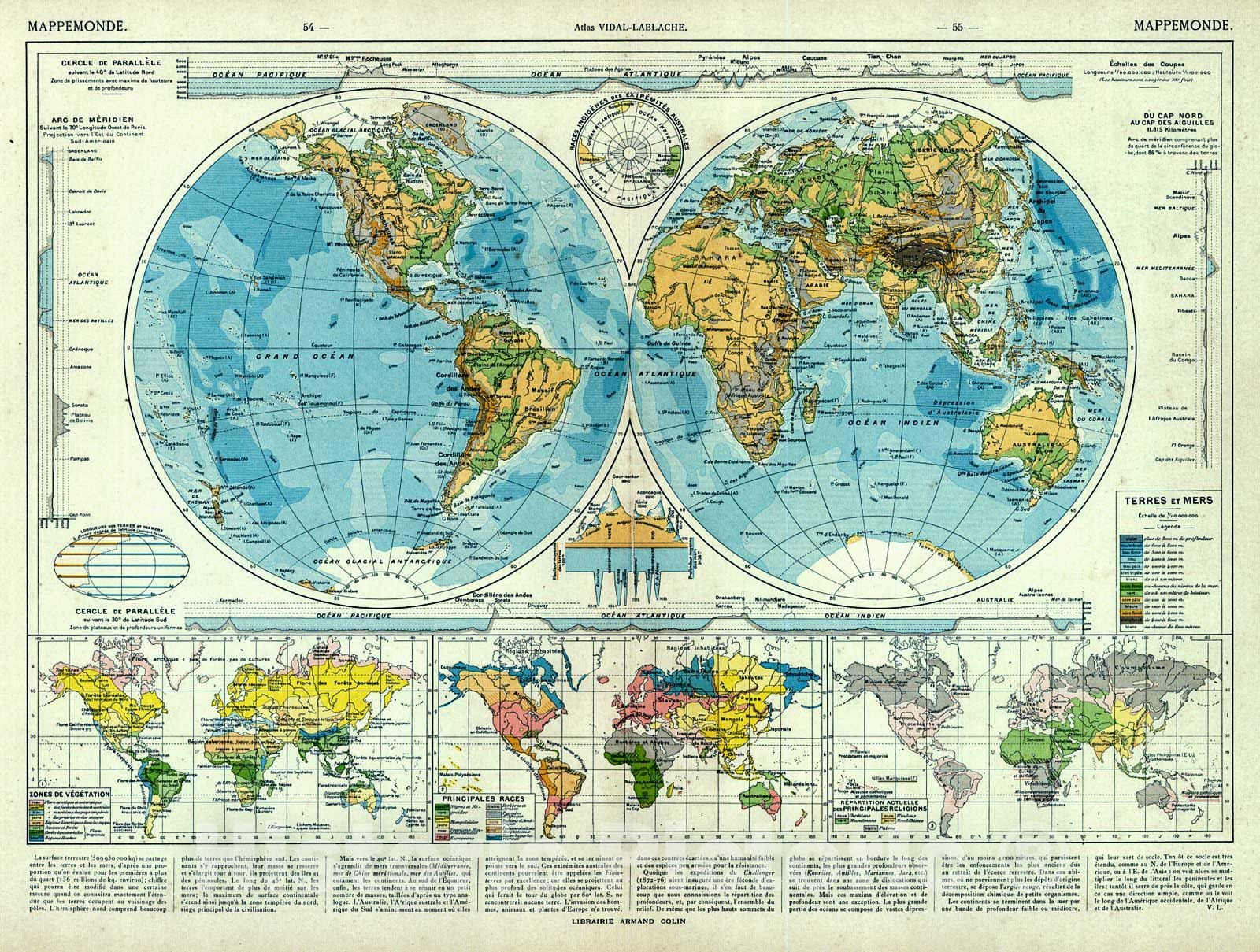 Historic Map : 1908 Mappemonde : Vintage Wall Art – Historic Pictoric