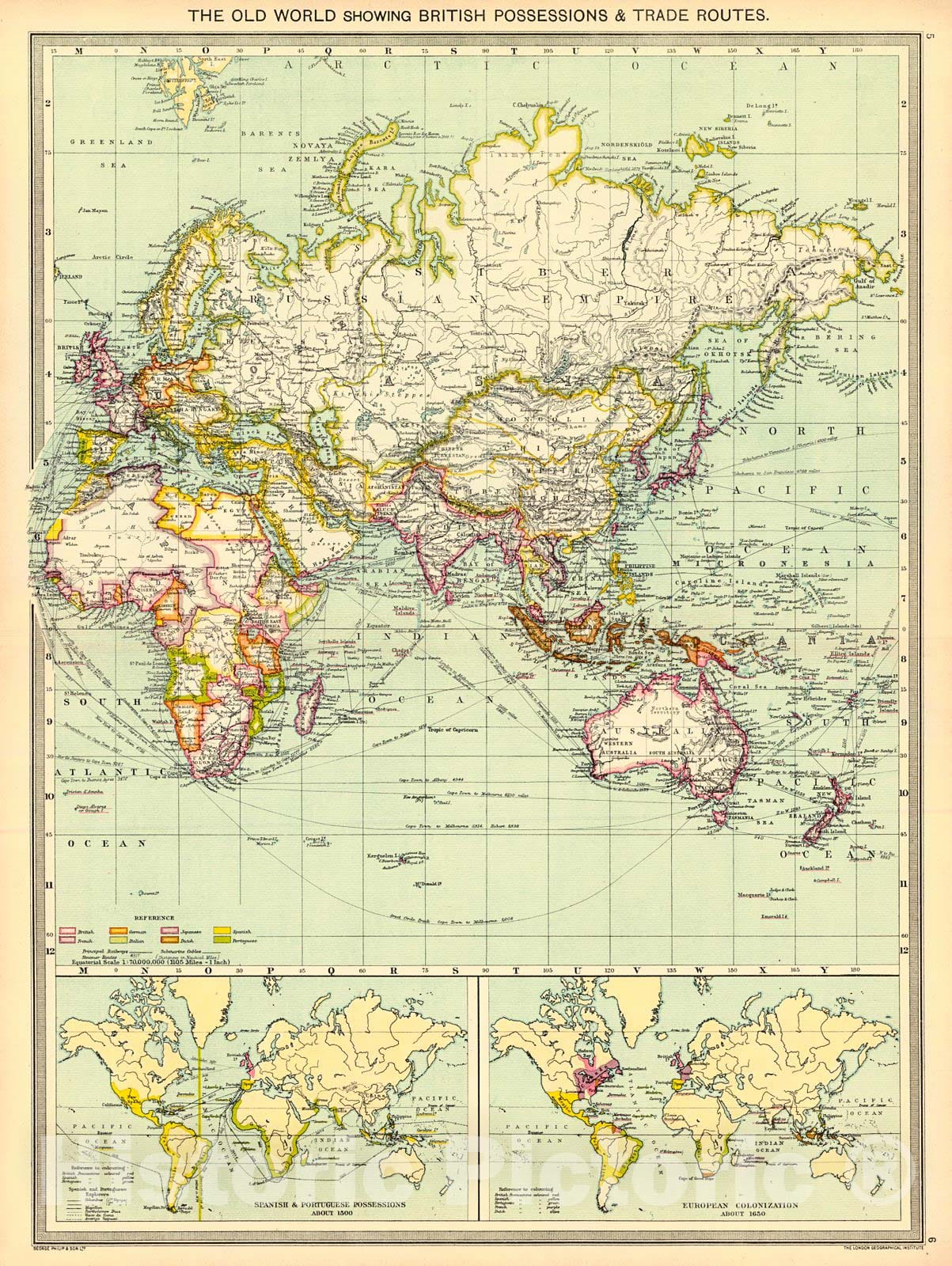 Historic Map : 1910 The Old World Showing British Possessions and Trade Routes : Vintage Wall Art