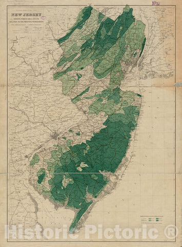 Historical Map, 1900 New Jersey showing forest area and its relation to the principal watersheds, Vintage Wall Art