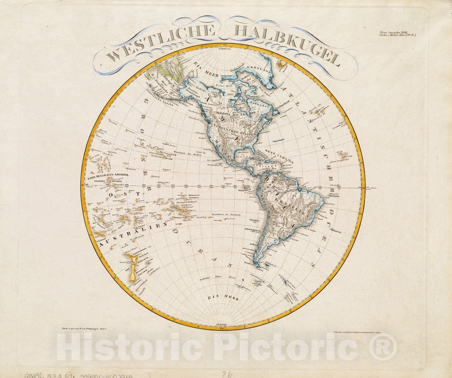Historical Map, 1832 Westliche halbkugel, Vintage Wall Art