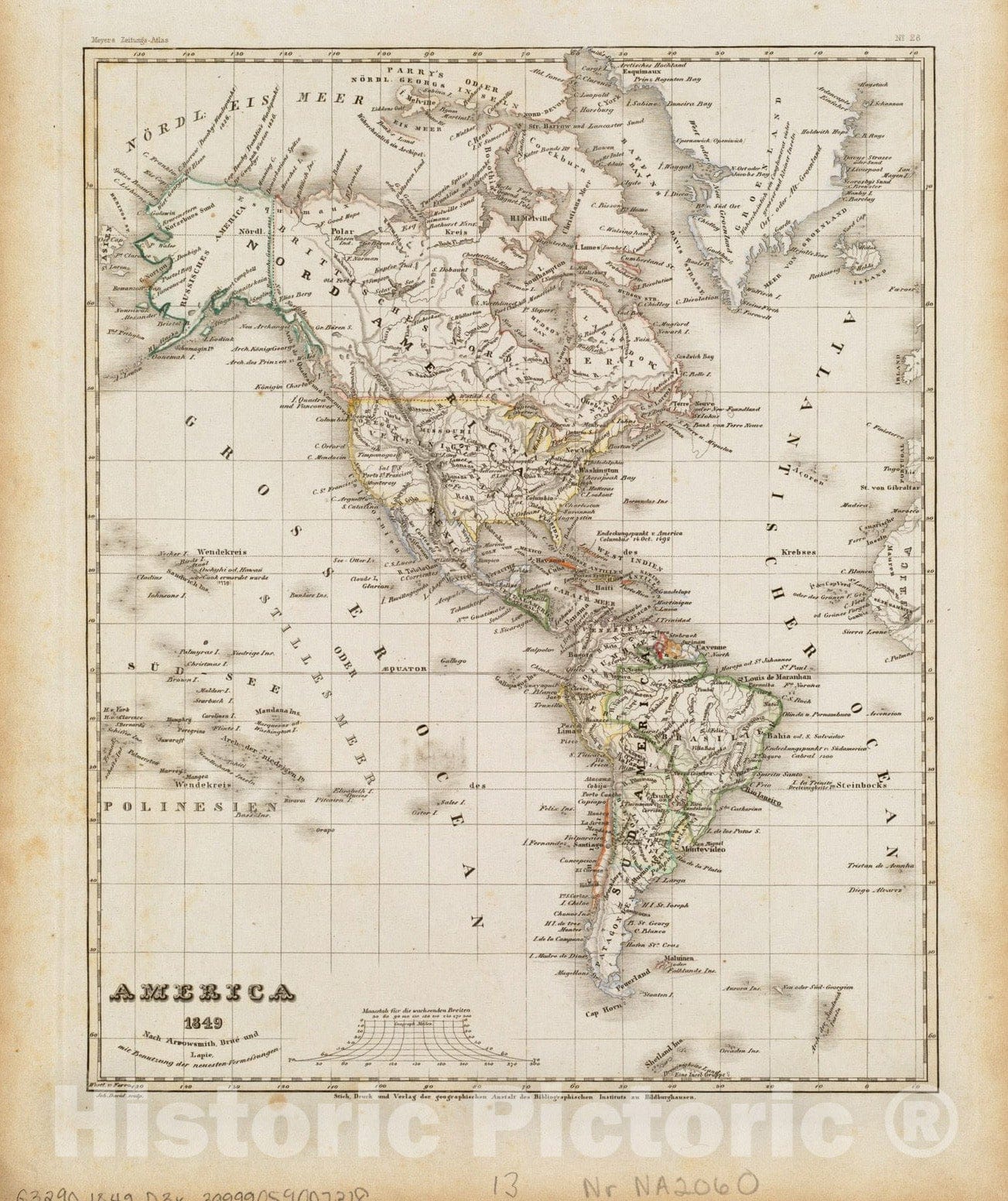 Historical Map, 1849 America : Nach Arrowsmith, Brue und Lapie mit Benutzung der neuesten Vermessungen, Vintage Wall Art