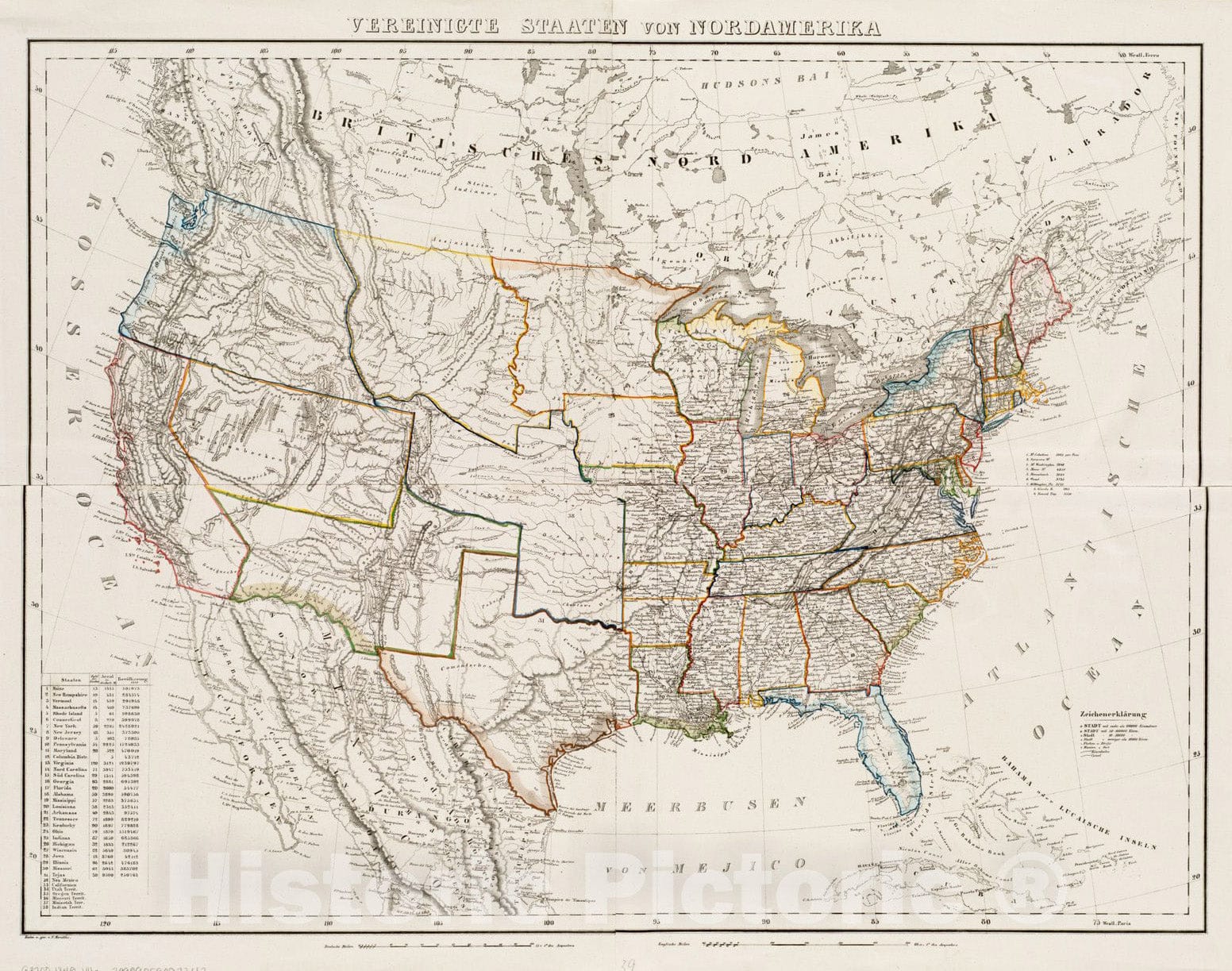 Historical Map, 1849 Vereinigte Staaten Von Nordamerika, Vintage Wall Art