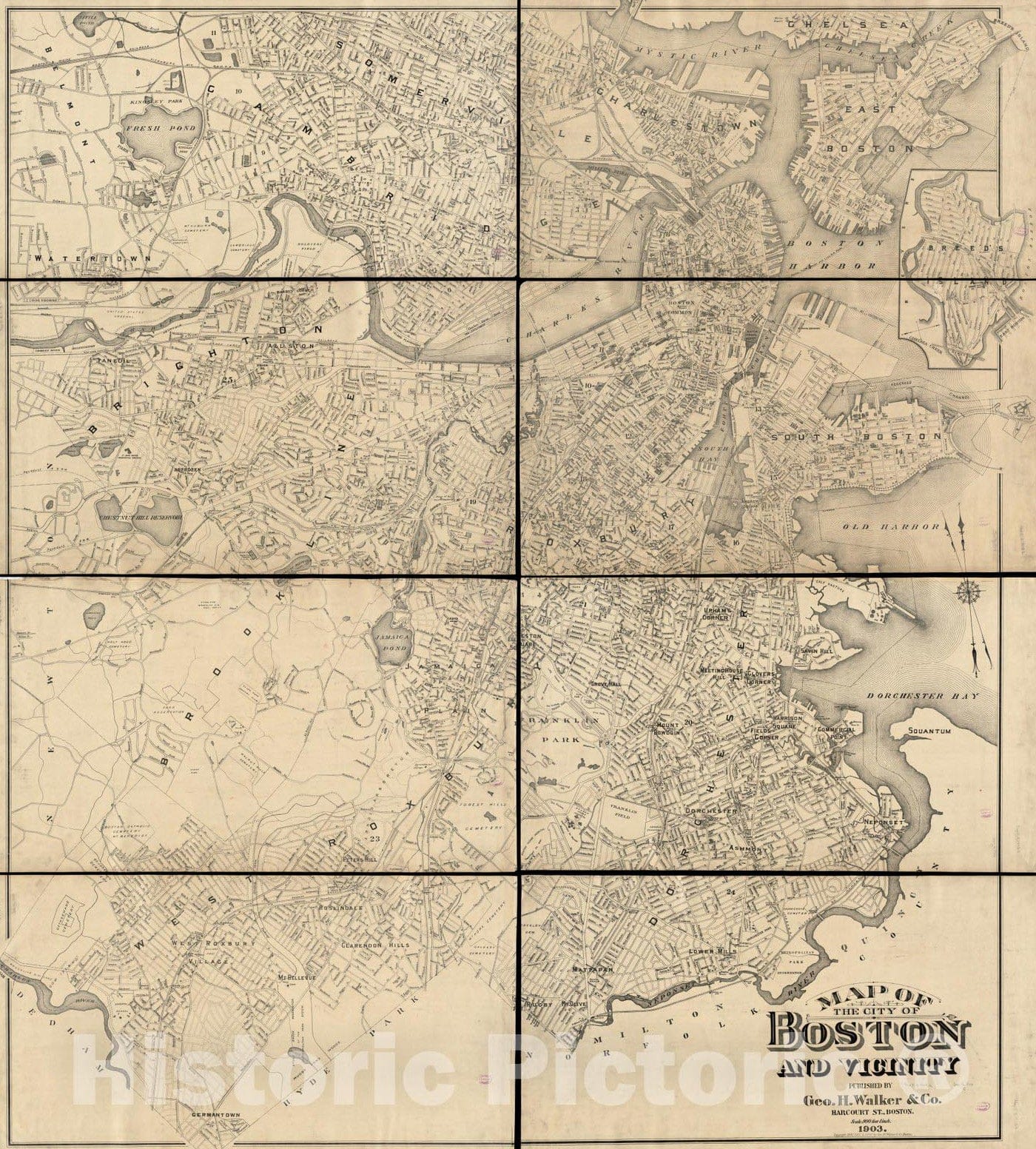 Historical Map, 1903 Map of the city of Boston and vicinity, Vintage Wall Art