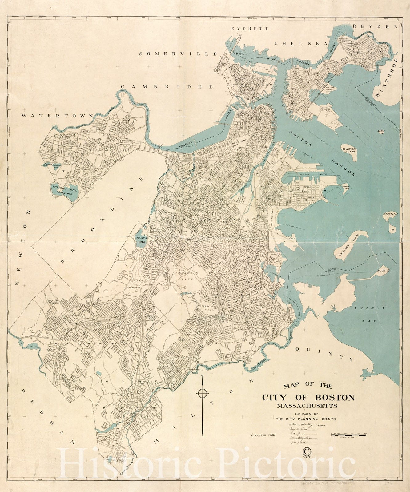 Historical Map, 1926 Map of The City of Boston Massachusetts, Vintage Wall Art