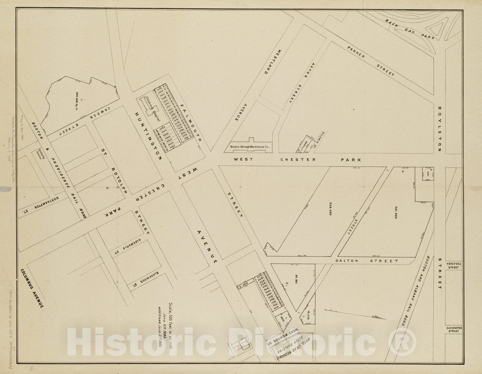 Historical Map, 1883 [Plan of Lots on Falmouth Street, Boston], Vintage Wall Art