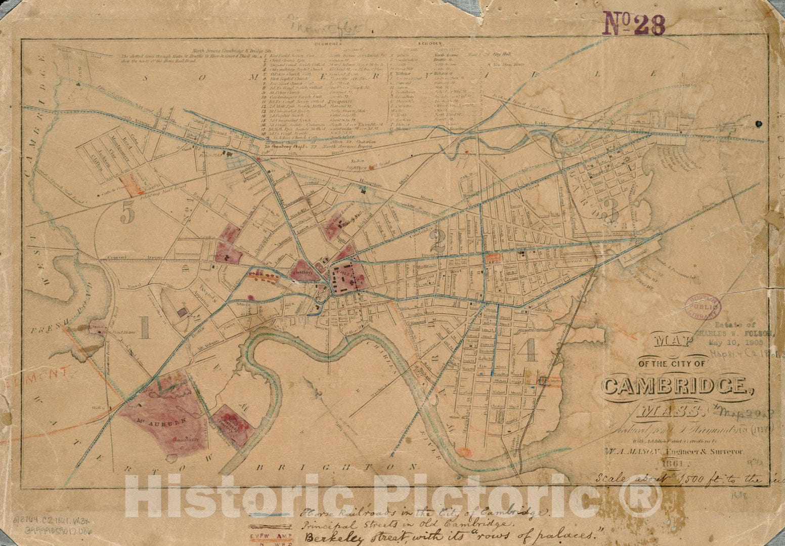 Historical Map, Map of The City of Cambridge : Reduced from J. Hayward's, 1838 : with additions and Corrections, Vintage Wall Art