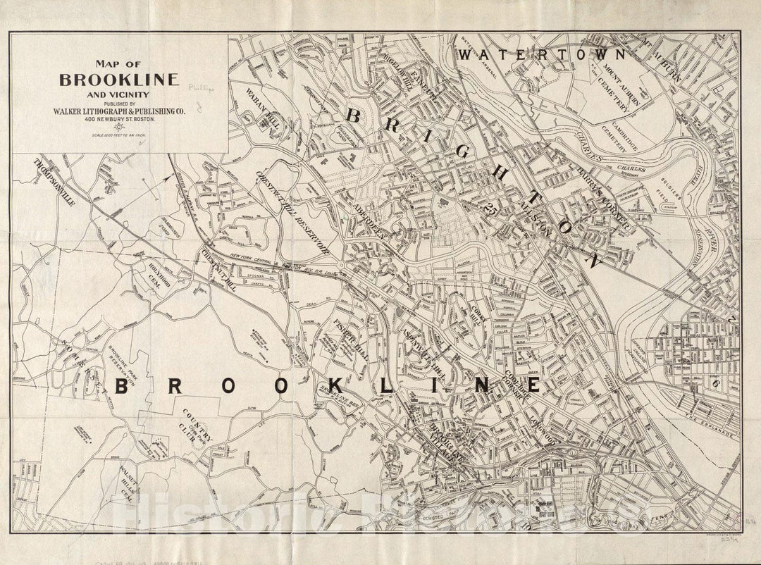 Historical Map, ca. 1906 Map of Brookline and vicinity, Vintage Wall Art