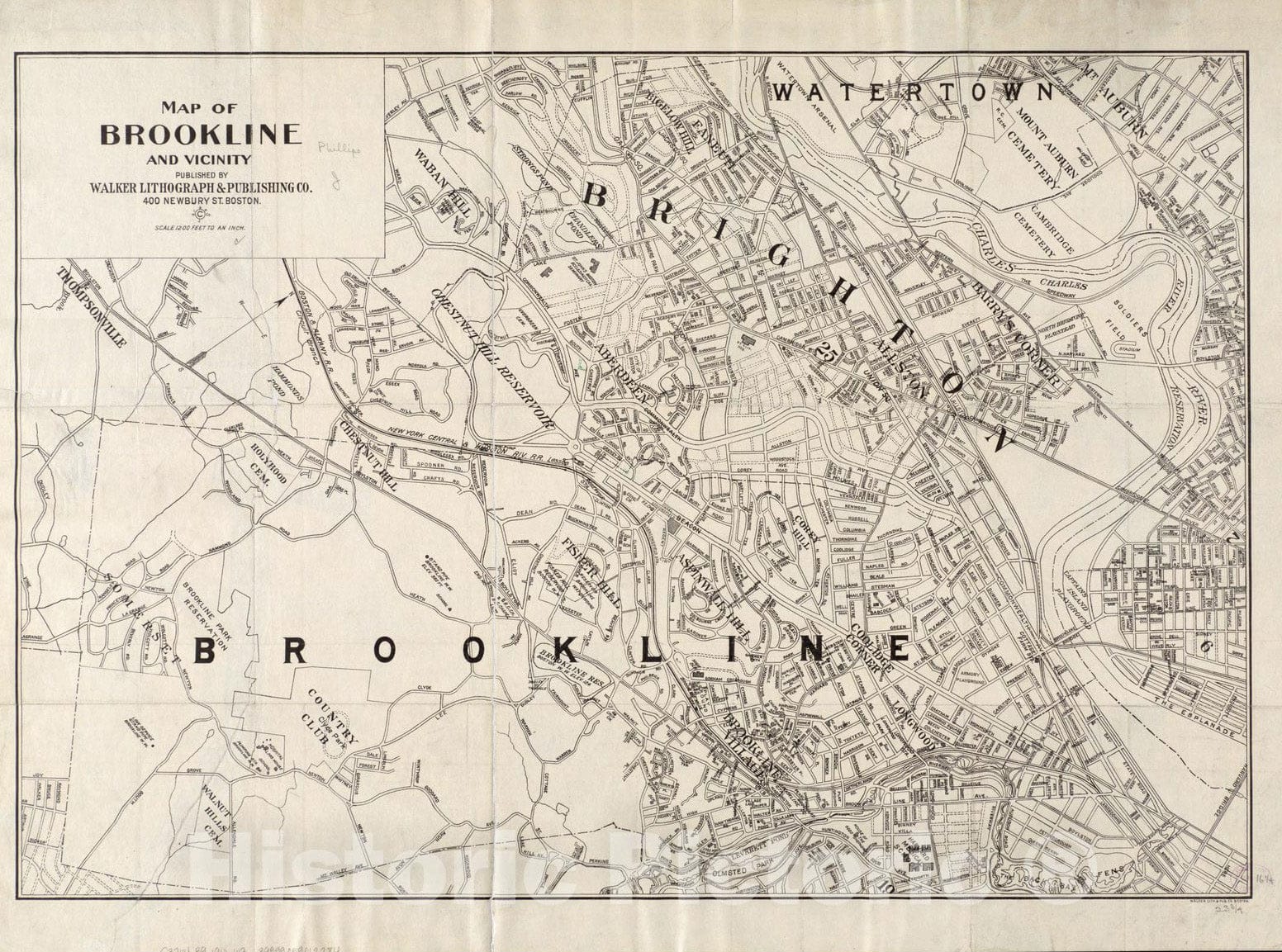 Historical Map, ca. 1906 Map of Brookline and vicinity, Vintage Wall Art