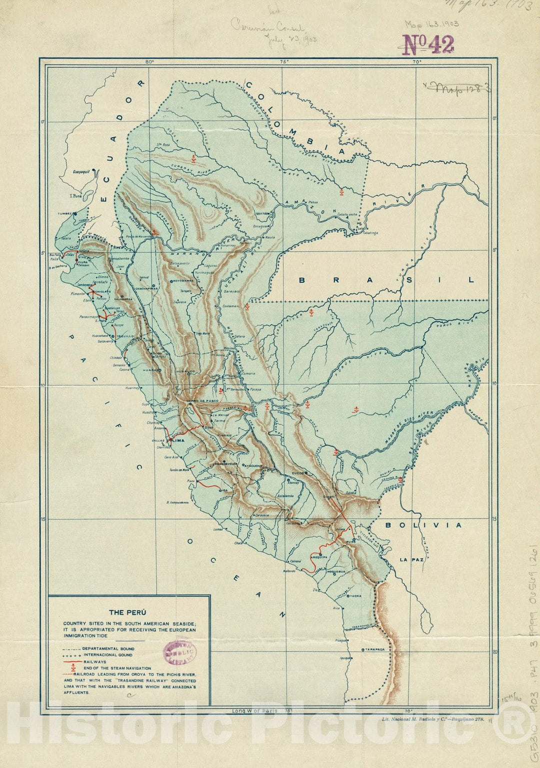 Historical Map, 1903 Peru, Vintage Wall Art