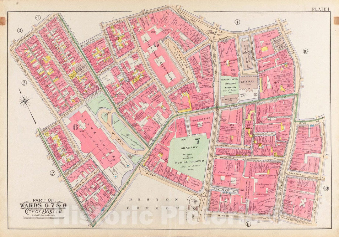 Historical Map, 1902 Atlas of The City of Boston, Boston Proper and Back Bay : Plate 1, Vintage Wall Art