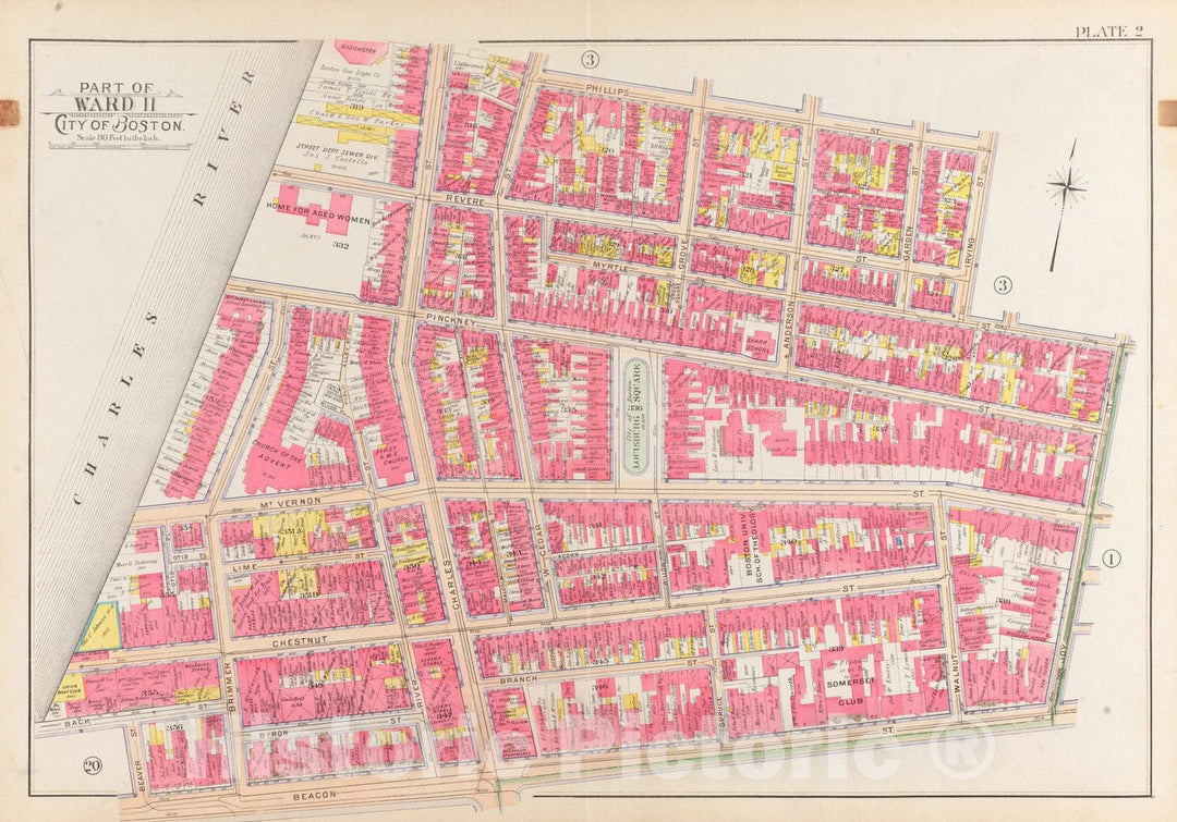 Historical Map, 1902 Atlas of The City of Boston, Boston Proper and Back Bay : Plate 2, Vintage Wall Art