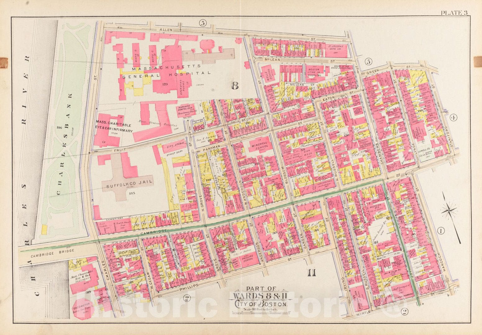 Historical Map, 1902 Atlas of the city of Boston, Boston proper and Back Bay : plate 3, Vintage Wall Art