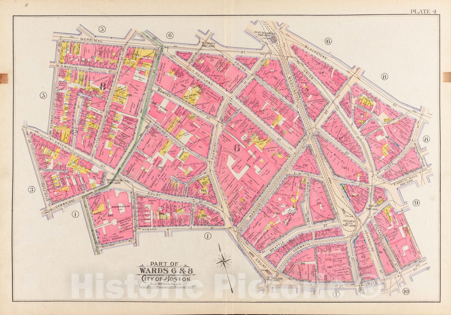 Historical Map, 1902 Atlas of the city of Boston, Boston proper and Back Bay : plate 4, Vintage Wall Art