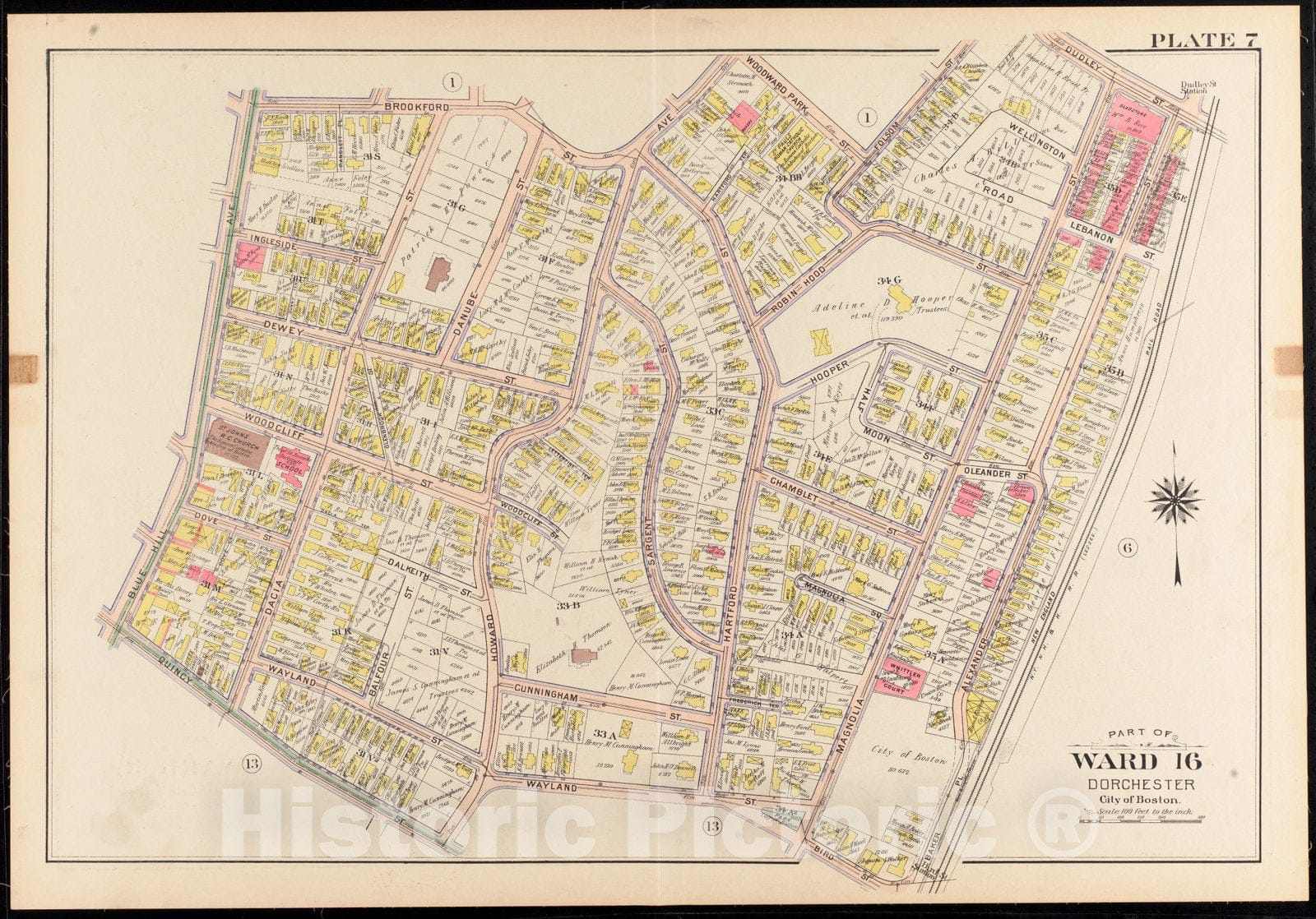 Historical Map, 1904 Atlas of The City of Boston, Dorchester, Mass. : Plate 7, Vintage Wall Art
