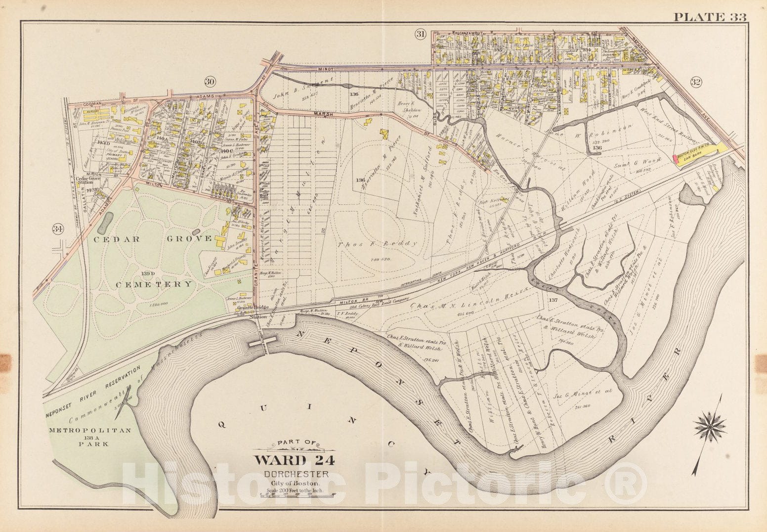Historical Map, 1904 Atlas of The City of Boston, Dorchester, Mass. : Plate 33, Vintage Wall Art