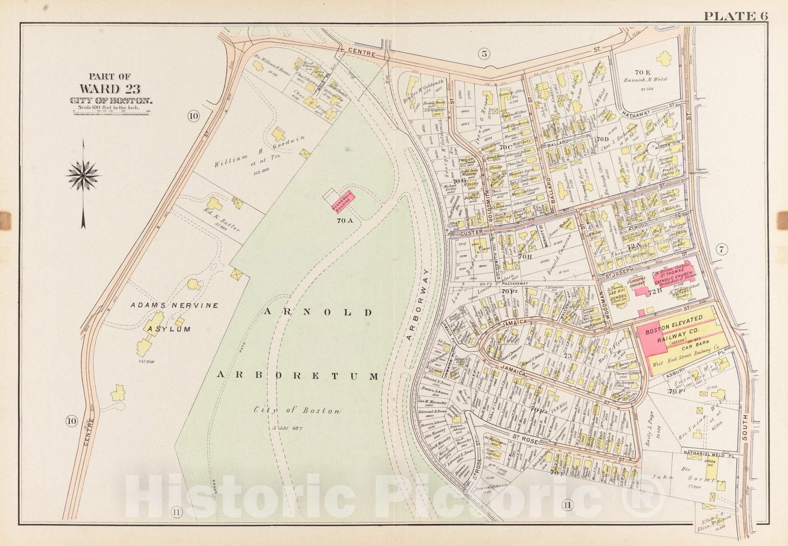 Historical Map, 1905 Atlas of The City of Boston, West Roxbury : Plate 6, Vintage Wall Art