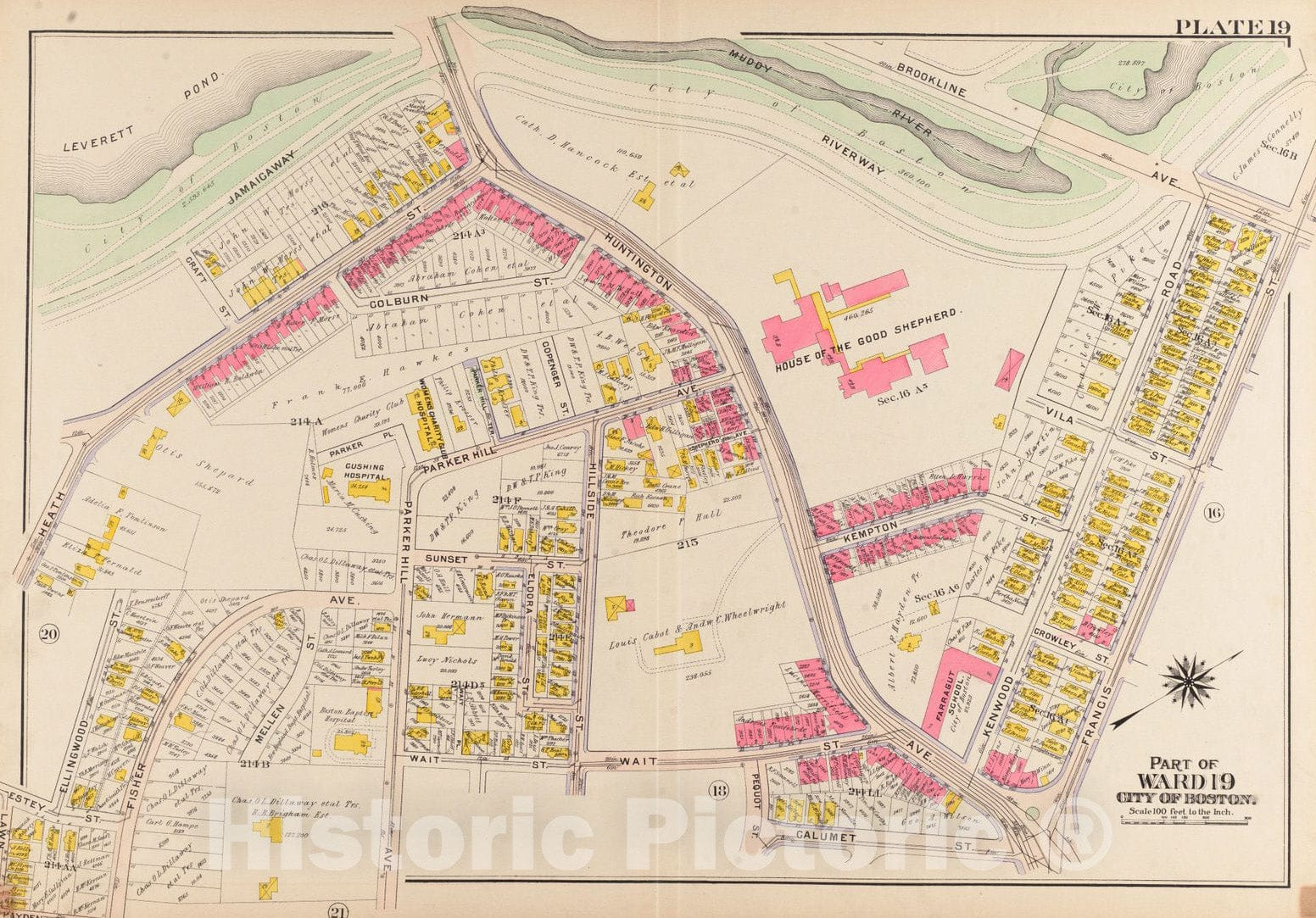 Historical Map, Atlas of The City of Boston, Roxbury : Plate 19, Vintage Wall Art
