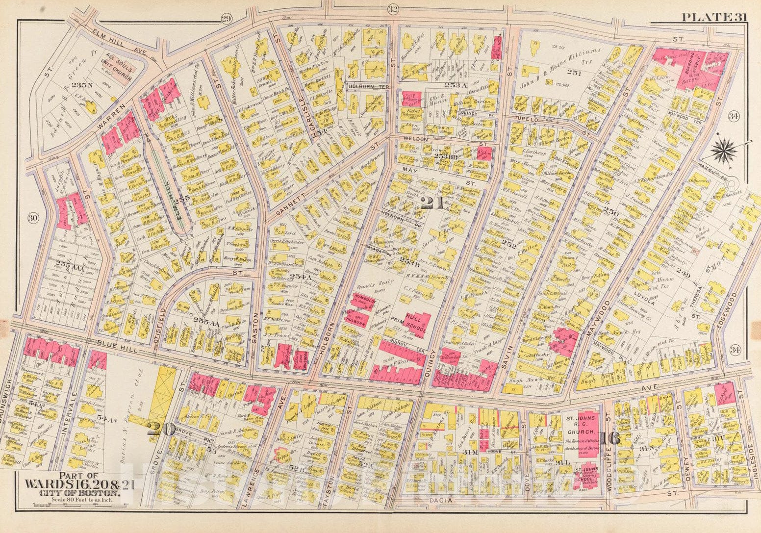 Historical Map, 1906 Atlas of The City of Boston, Roxbury : Plate 31, Vintage Wall Art