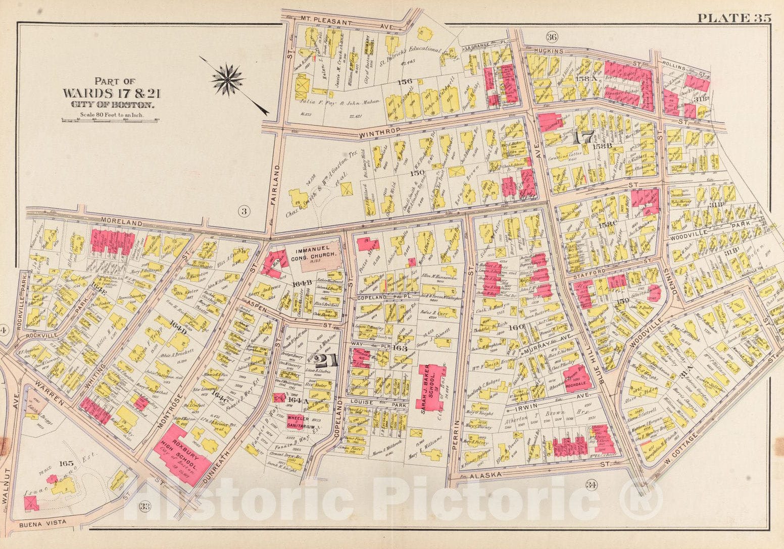 Historical Map, 1906 Atlas of The City of Boston, Roxbury : Plate 35, Vintage Wall Art
