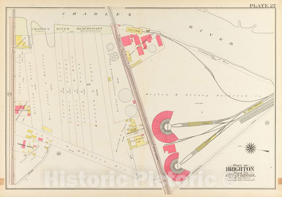 Historical Map, 1909 Atlas of The City of Boston, Ward 25, Brighton : Plate 27, Vintage Wall Art