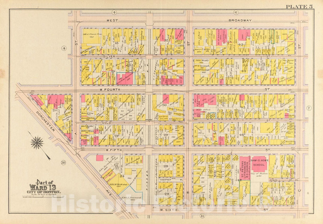 Historical Map, 1910 Atlas of The City of Boston, South Boston : Plate 5, Vintage Wall Art