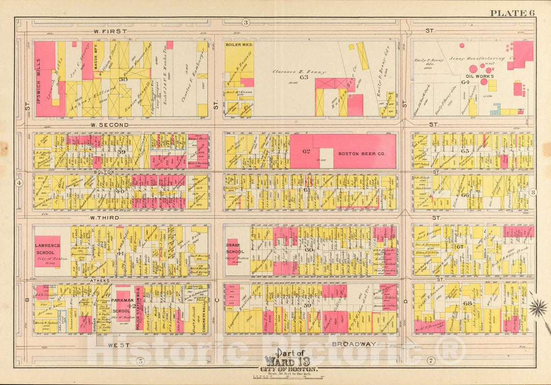 Historical Map, 1910 Atlas of The City of Boston, South Boston : Plate 6, Vintage Wall Art