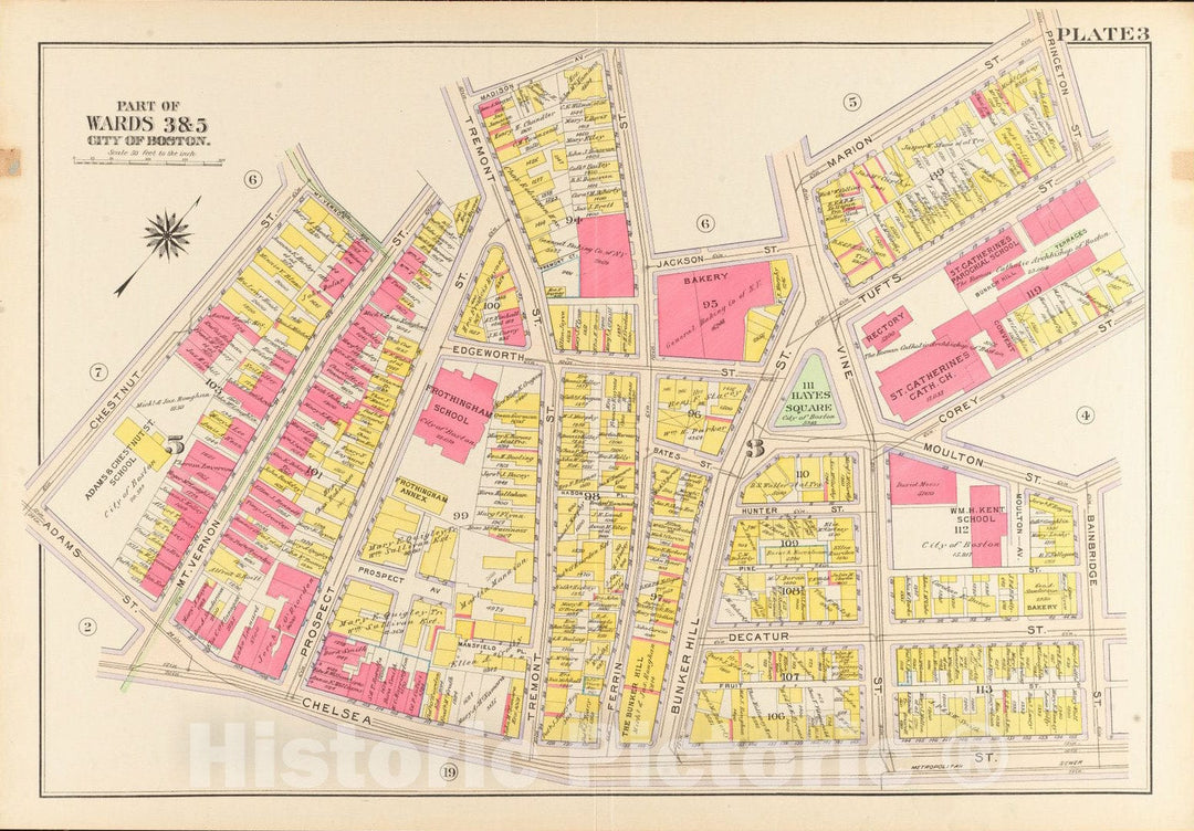 Historical Map, 1912 Atlas of The City of Boston, Charlestown and East Boston : Plate 3, Vintage Wall Art