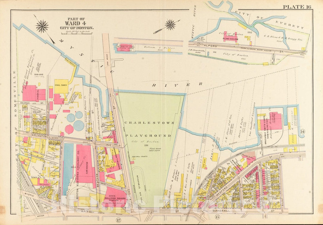 Historical Map, 1912 Atlas of The City of Boston, Charlestown and East Boston : Plate 16, Vintage Wall Art