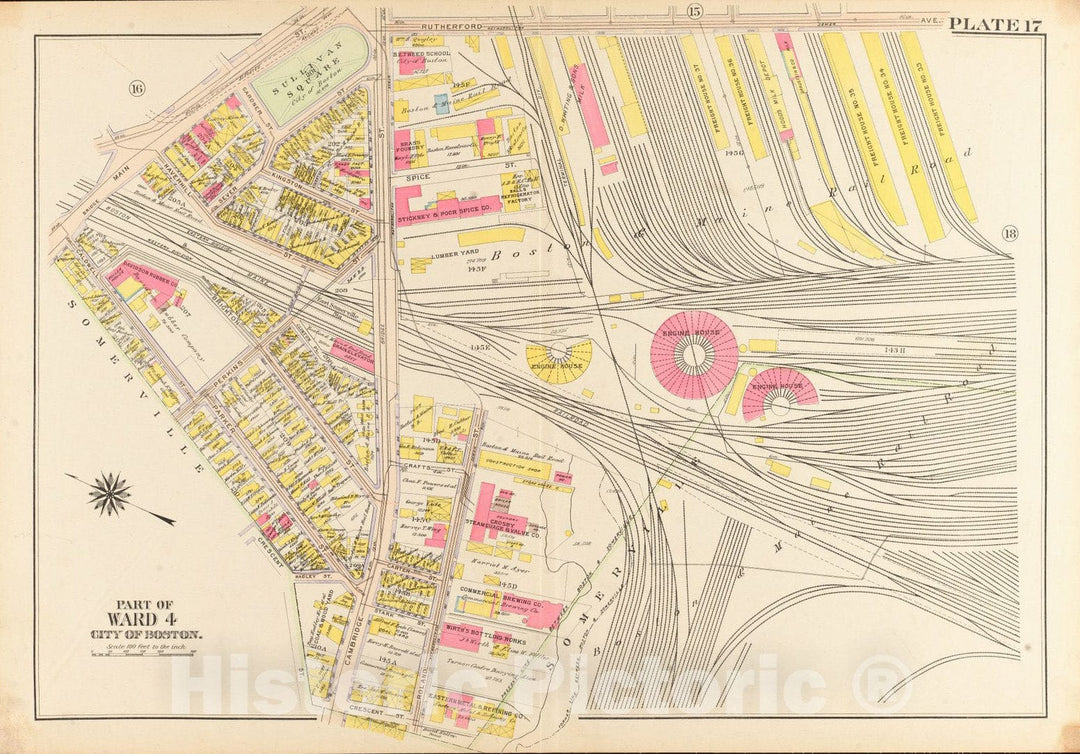 Historical Map, 1912 Atlas of The City of Boston, Charlestown and East Boston : Plate 17, Vintage Wall Art