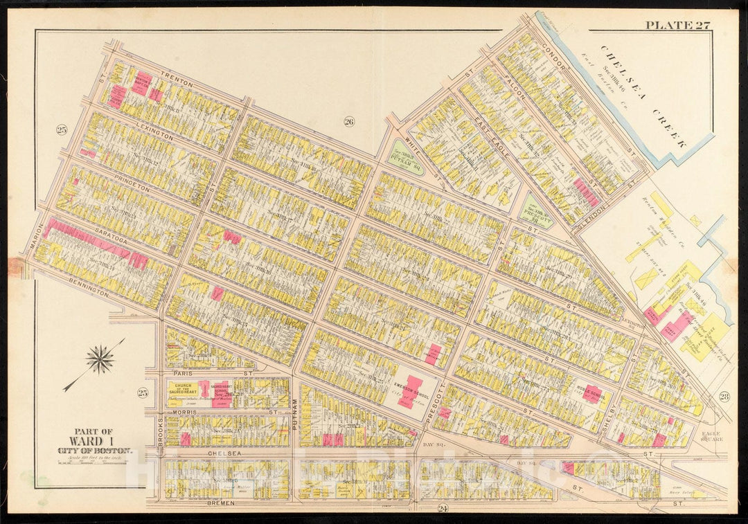 Historical Map, 1912 Atlas of The City of Boston, Charlestown and East Boston : Plate 27, Vintage Wall Art