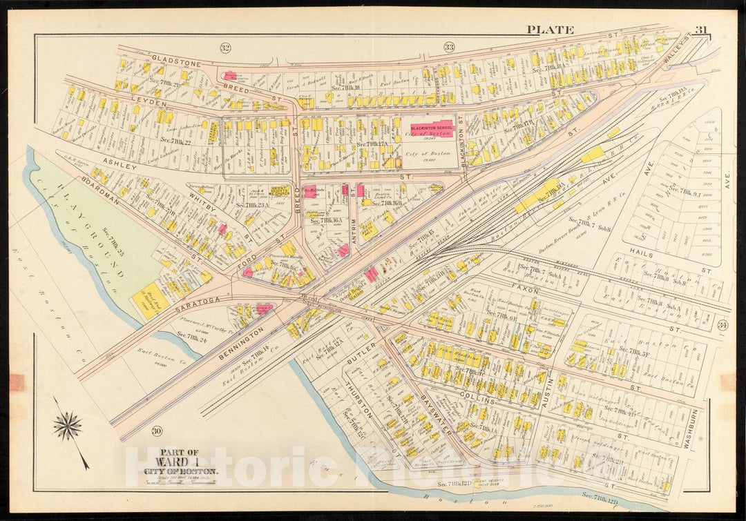 Historical Map, 1912 Atlas of The City of Boston, Charlestown and East Boston : Plate 31, Vintage Wall Art