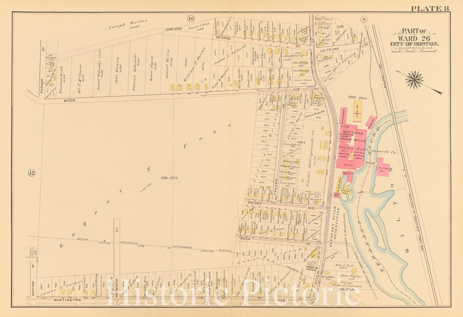 Historical Map, 1912 Atlas of The City of Boston, Ward 26, Hyde Park : Plate 8, Vintage Wall Art